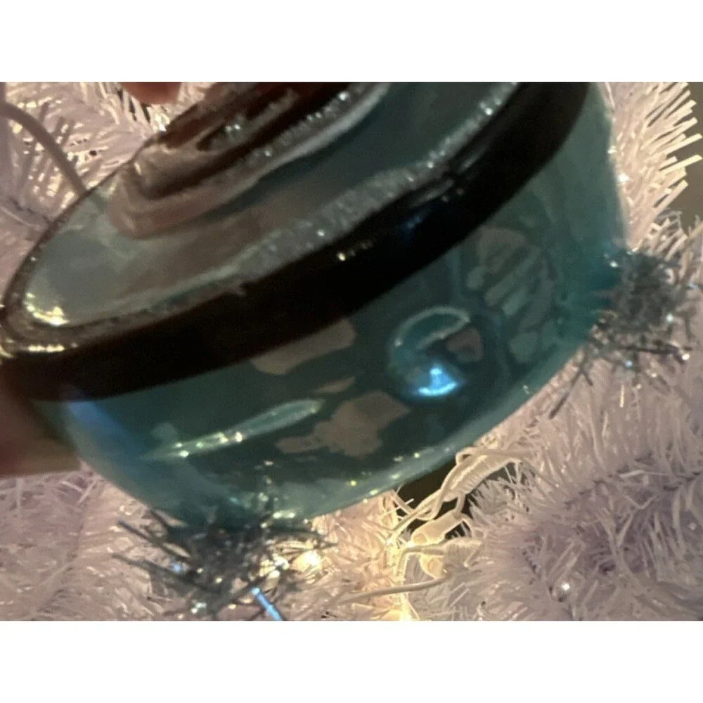 Ashland Glass Christmas Ornament Blue Black Silver Round Design